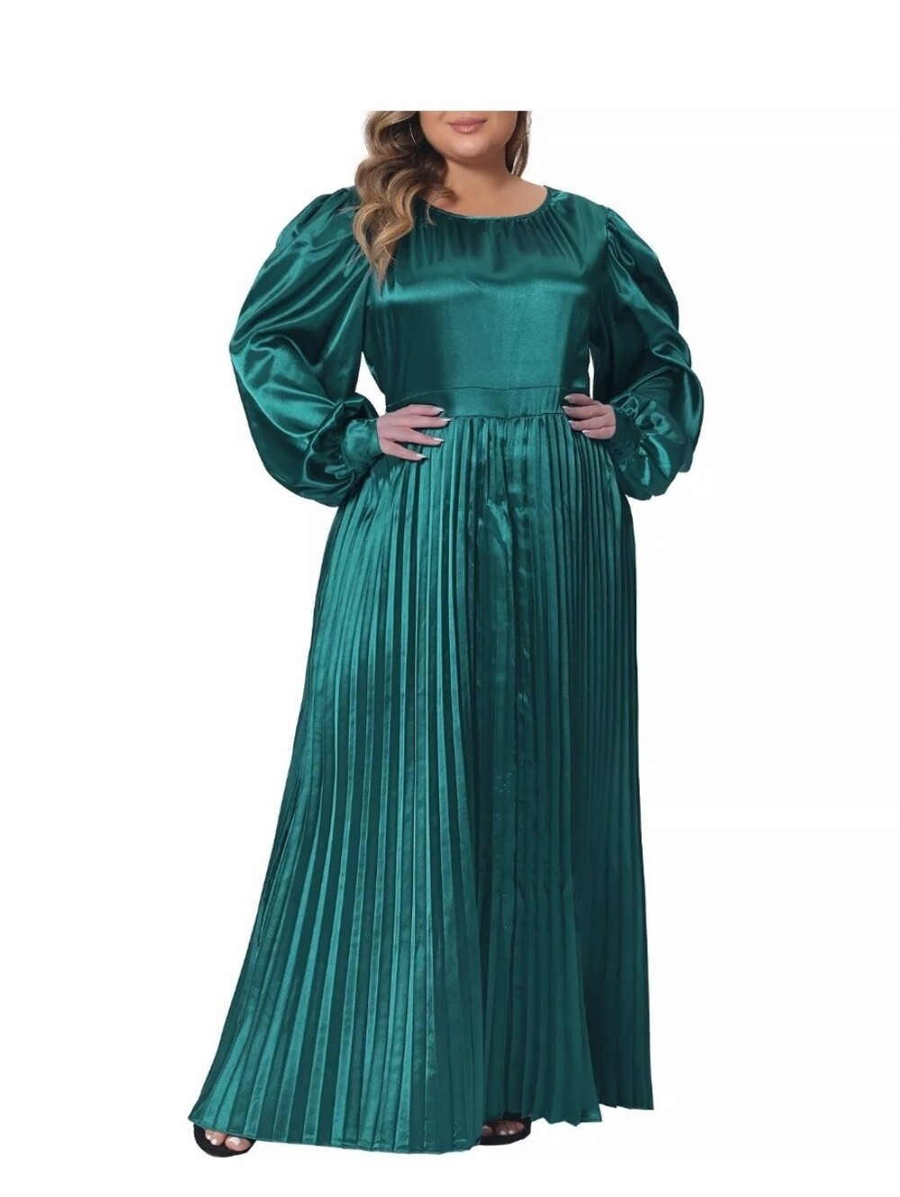 Agnes Orinda Women's Plus Size Fall Lantern Long Sleeve Flowy Swing Pleated Maxi